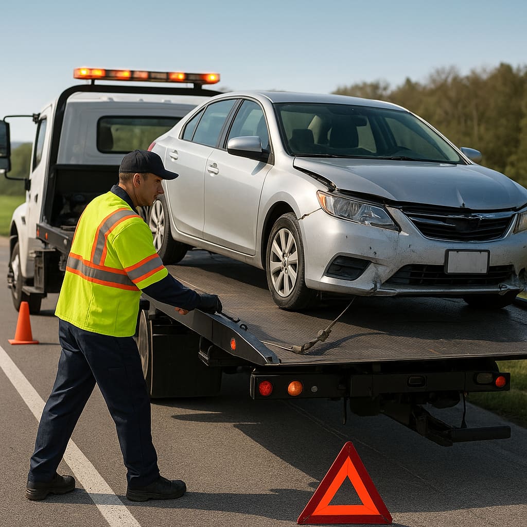 Abschleppfahrzeug lädt PKW